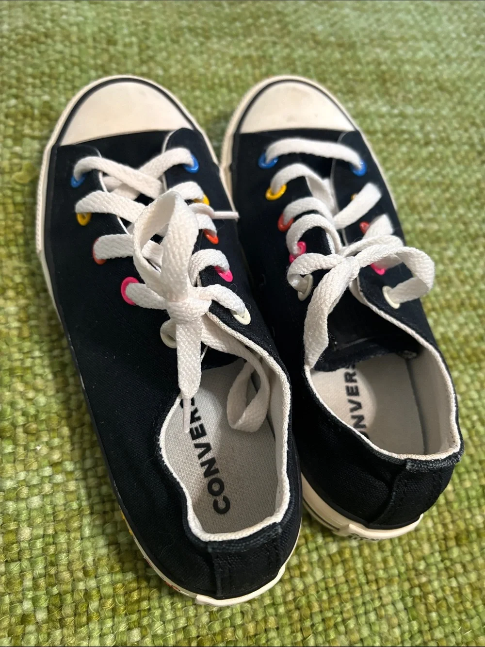 Converse Kids Black Canvas Sneakers with Rainbow Eyelets